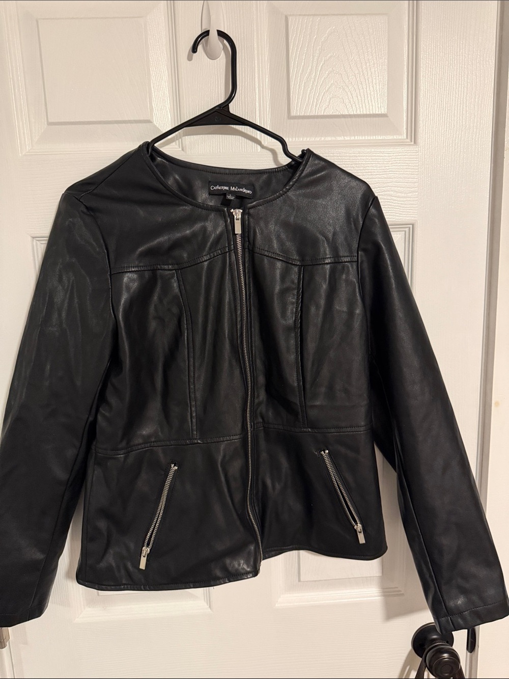 Catherine Malandrino Black Faux Leather Zip Front Jacket Size Large